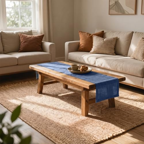 Solino Home 100% Pure Linen Table Runner Vintage Blue, Diana 14 x 48 in