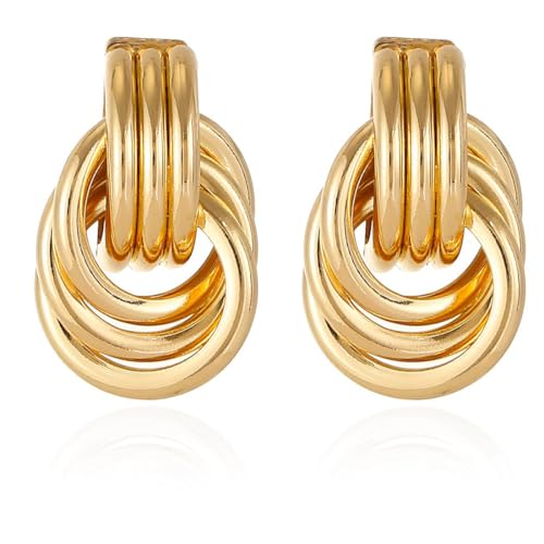 Pendientes dorados mujer, Pendientes mujer, Pendientes Gota Lagrima Dorados Plateado Gota de Agua Acero Inoxidable para Mujeres