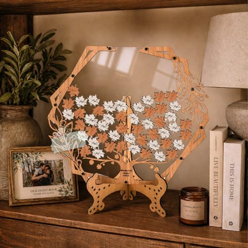 Image of Rustic Fall Wedding Guest Book Alternative, Maple Tree Leaf Drop Box