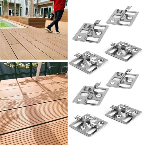 WPC Terrassendielen Clips,100 Stück Edelstahl Terrassenclips Terrassenbefestigung Stahl Clips Versteckte Abstandhalter für WPC BPC Terrassendielen (Silber, Spalt 5mm Höhe 9mm)