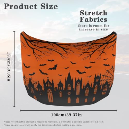 Image of Castle Bat Spider Web Print Car Hood Cover Stretchable Auto Hood Wrap Blankets Waterproof Automotive Halloween Outdoor Decorations for Compact Sedans SUV Trucks Van