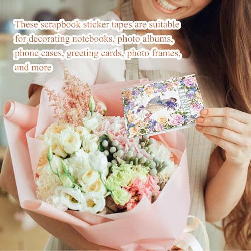 BSITSSS 6 rolek naklejek do scrapbookingu, kwiaty rośliny Washi, przezroczyste kwiaty Scrapbooking naklejki do samodzielnego wykonania rękodzieła, bilety, albumy, pamiętniki, laptopy