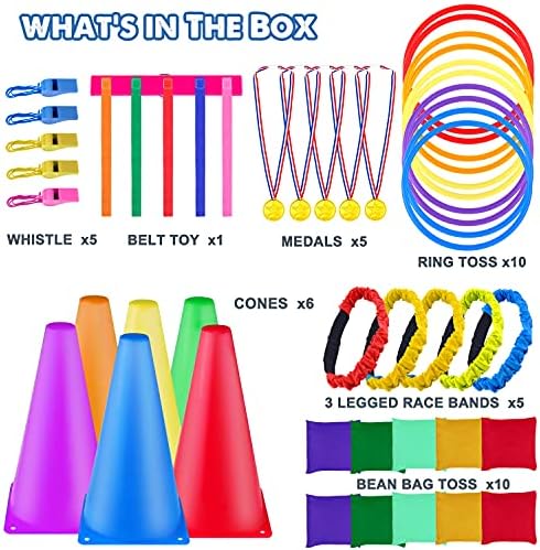 Icnow 43 Pcs 6 in 1 Ring Toss Game, Carnival Combo Set Bean Bags Throwing Games,Kids Play Equipment Set Outdoor Garden Party Activity Family Games Sports Day Games Supplies