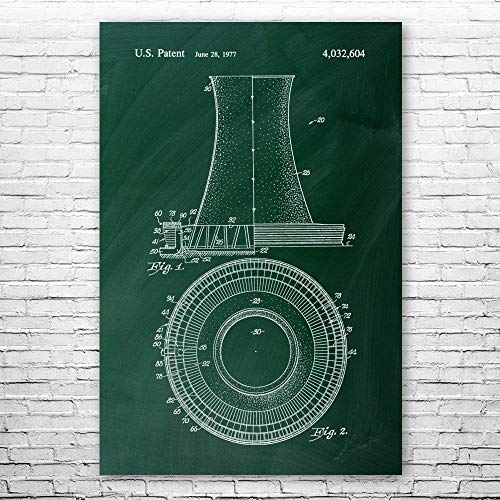Nuclear Power Plant Cooling Tower Poster Print Green Chalkboard 16x20