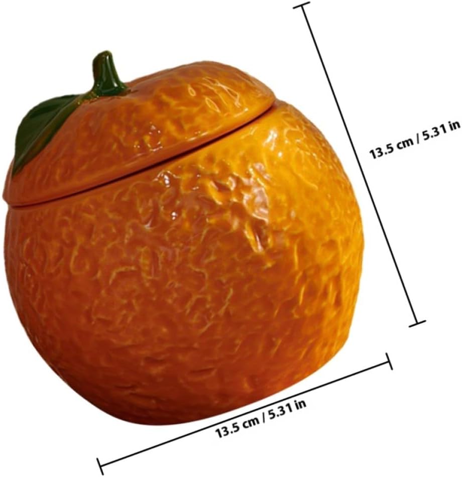 Ceramic Orange Candy Jar Food Storage Container with Lid, Airtight Tea Canister for Home Kitchen Organization, Decorative Snack Holder for Office and Pantry