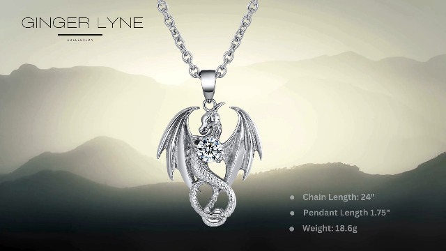 Dragon Necklace for Men or Women Stainless Steel Cubic Zirconia