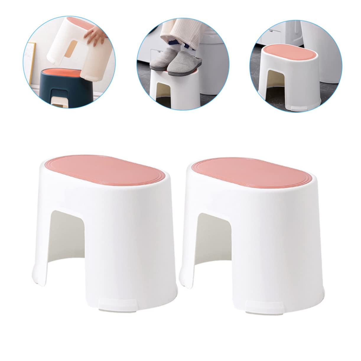 MOLUCKFU Plastic Footstool Set Nonslip Bathroom Step Stool Comfortable for Adults