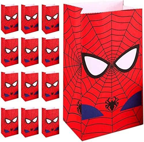 Aofentop Paper Party Bags - 25 PCS Spider Themed Party Bags Superhero Party Bags Party Treat Bags for Birthday Halloween Christmas Party