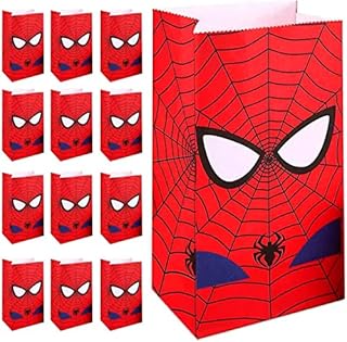 Aofentop Paper Party Bags - 25 PCS Spider Themed Party Bags Superhero Party Bags Party Treat Bags for Birthday Halloween Christmas Party