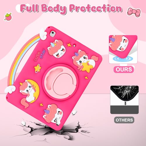 SAMONPOW for iPad 6th 5th Generation Case iPad Air 2/Pro Protective Cover Rainbow Unicorn iPad Case 9.7 Inch 2018/2017 for Kids Girls with Strap Rotating Stand Handle Silicone for iPad Cases 6th Gen by SAMONPOW - Image 5