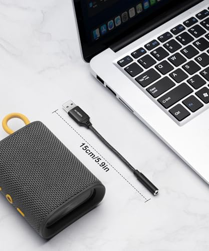 Image of USB to 3.5mm Female Audio Adapter Cable, Nylon Braided 15cm USB Male to Aux Jack Stereo Converter with Hi-Res Chip, Plug & Play, for Headphones, Speakers, Car AUX (Black)