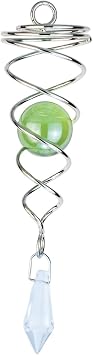 4.5 inch Gazing Ball Spiral Tail, Prefdo Metal Wind Spinner Stabilizer, Crystal Glass Ball Spinning Hanging, Helix Kinetic Silver Twister Garden DecorationsGreen