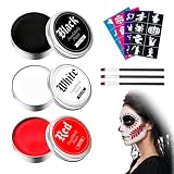 Halloween Schminke Set Weiß Schwarz Rot 90g, Gesichtsfarbe und Körperfarbe