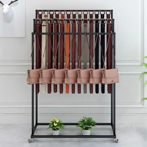 YNBSHGAA Movable Floor Standing Belt Hanger & Scarf Organizer, Space-Saving Tie Rack with Hooks for Retail Store Display,Black-80x40x150cm