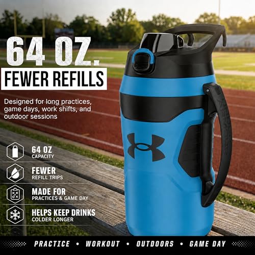Image of Under Armour Insulated Water Bottle with Handle & Fence Hook, Half Gallon Sports Water Jug, Leak-Resistant & BPA-Free for Baseball, Football & Gym - Ether Blue /Ether Blue, 64oz
