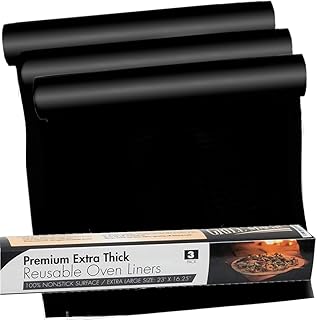 3 Pack Non-Stick Heavy Duty Oven Liners Set by Grill Magic - Thick, Heat Resistant Fiberglass Mat - Easy to Clean, Reduce Spills, Stuck Foods & Clean Up - BPA Free Kitchen Friendly Cooking Accessory