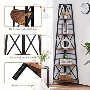 HOMBAZAAR Corner Shelf72 Inch Industrial Bookshelf for Corners5 Tier Tall Ladder Shelves with Metal FrameRustic Shelving Stand for Living Room Bedroom Office Rustic Brown