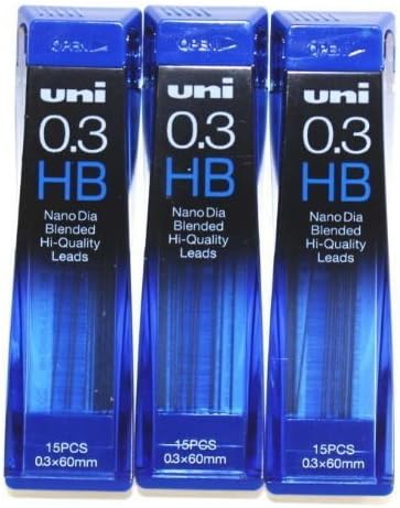 Uni-Ball Extra Fine Diamond Infused Pencil Leads, 0.3 Mm - 15 Leads X 3 Pack