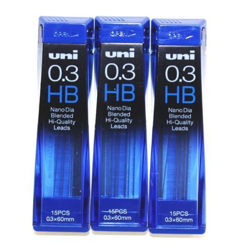 Uni-Ball Extra Fine Diamond Infused Pencil Leads, 0.3 Mm - 15 Leads X 3 Pack