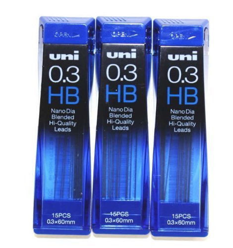 Strength & Deep & Smooth -Uni-ball Extra Fine Diamond Infused Pencil Leads, 0.3 Mm-hb-nano Dia 15 Leads X 3 Pack/total 45 Leads -  X3