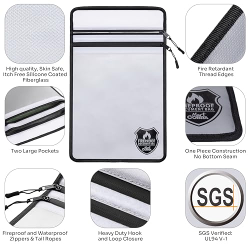 Mart Cobra Fireproof Document Bag with Zipper Fire and Waterproof Document Storage Fireproof Money Bag for Cash Fire Proof for Documents Safe Accessories Important Paper Document Holder Pouch Envelope