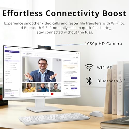 Image of ASUS V400 27 inch FHD Touchscreen All-in-One Desktop, Intel i7-13620H, 16GB RAM, 2TB Storage(1TB SSD+1TB Docking Station), Iris Xe Graphics, Wireless Keyboard & Mouse, 1080p HD Camera, Win 11, White