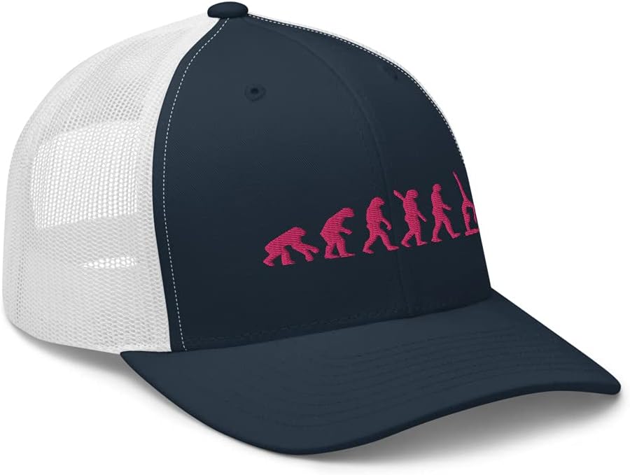 Funny Gymnastics Evolution Embroidered Trucker Hat, Gymnastics Love, Girls Gymnast Gift Navy/White