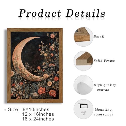 JLTULT Floral Moon Wall Art, Gothic Botanical Framed Canvas, 16 x 24 In by JLTULT - Used condition - Image 6