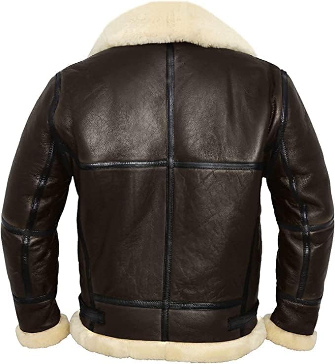 Men's Real Shearling B3 Bomber Sheepskin Jacket | Winter Aviator Flying Jacket | Classic Zip-up Biker Fur Coat