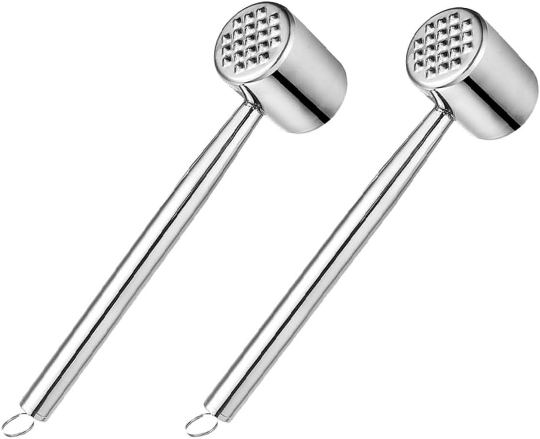 2pcs Stainless Steel Meat Hammer and Tenderizer Mallet for Kitchen Use, 304 Stainless Steel Pork Pounder and Steak Tenderiser Hammer Set for Beef and Poultry Preparation