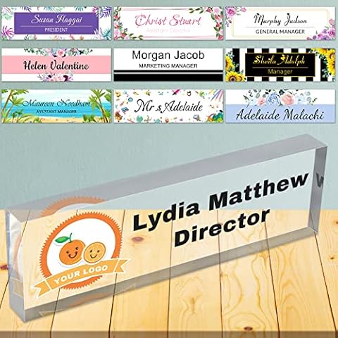 Desk Name Plates for Office Personalised Name Plaque for Desk Clear Acrylic Glass Office Desk Decor for Women or Men,8"x2.5" Cover