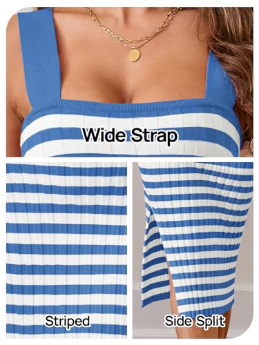 Image of MEROKEETY Womens Summer Striped Bodycon Midi Dress 2026 Beach Vacation Sleeveless Tank Ribbed Knit Baby Shower Sweater Dress