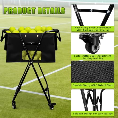 Jacgood Tennis Ball Hopper Cart with 4 Wheels，Foldable Large Capacity Pickleball & Tennis Ball Collector for Court Training, Coaching - Thumbnail 4