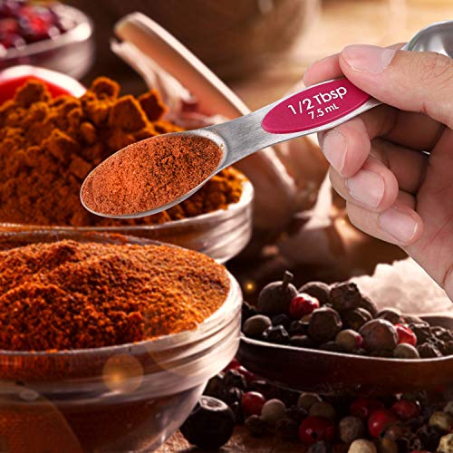 Pakitner Magnetic Measuring Spoons Set, Dual Sided, Stainless Steel, Fits In Spice Jars, Multi-Color, Set Of 8 #TOP2