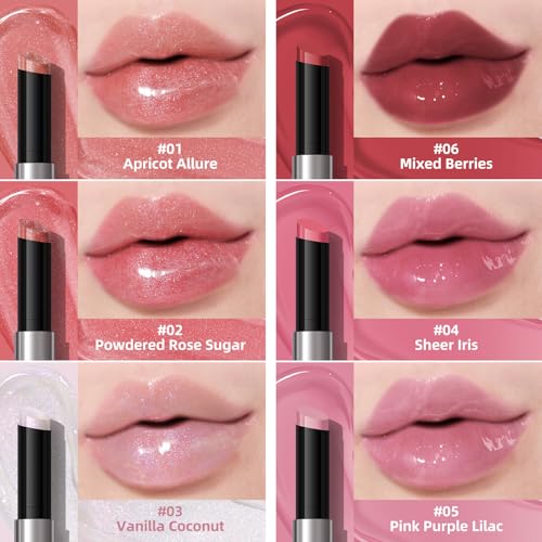 KIMUSE Lip Gloss Stick, 2PCS Moisturizing Lip Gloss & Balm, Non Sticky Lip Plumper Solid Lipstick Click Lip Balm, Buildable, Vegan & Cruelty-Free