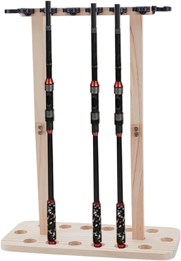 UNICRAFTALE Fishing Rod Storage Racks Holds Up to 14 Rods Wood Floor Stand Fishing Pole Holders for Wall & Garage Ceiling Mount Portable Fishing Rod Organizer for Reels and Accessories