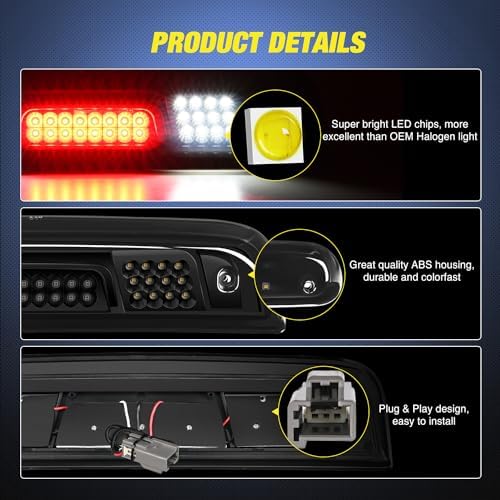 Nilight Third Brake Light High Mount 3rd Stop Reverse Cargo LED Lighting for Chevy Silverado GMC Sierra 1500 2500 3500HD 2014-2018 Pickup Truck Rear Cab Center Tail Lights - 1