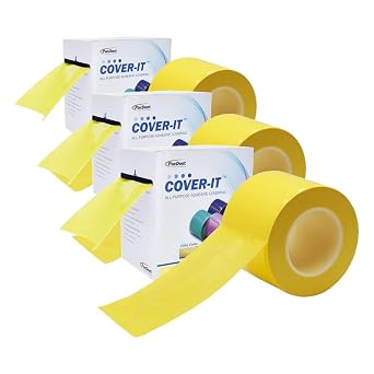 Pac-Dent Cover-It Barrier Film, Adhesive Tape Sheets to Protect Hard Surfaces, 1200 Sheets, 4 Inches x 6 Inches, Yellow Pack of 3
