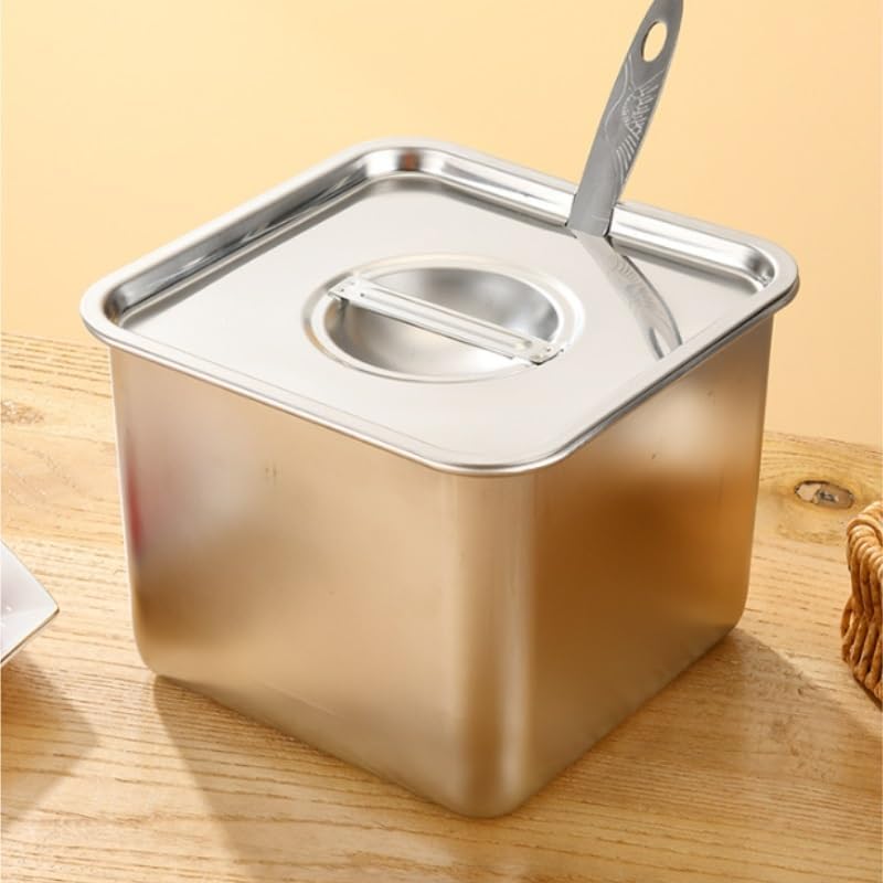 Stainless Steel Saucepan with Lid Kitchen Square Commercial Storage Seasoning Box image 4