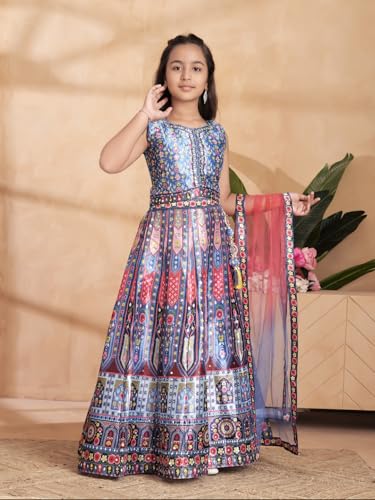 Image of Aarika Girls Ethnic Wear Teal Blue Colour Floral Print /Embellished Lehenga Choli Set With Dupatta