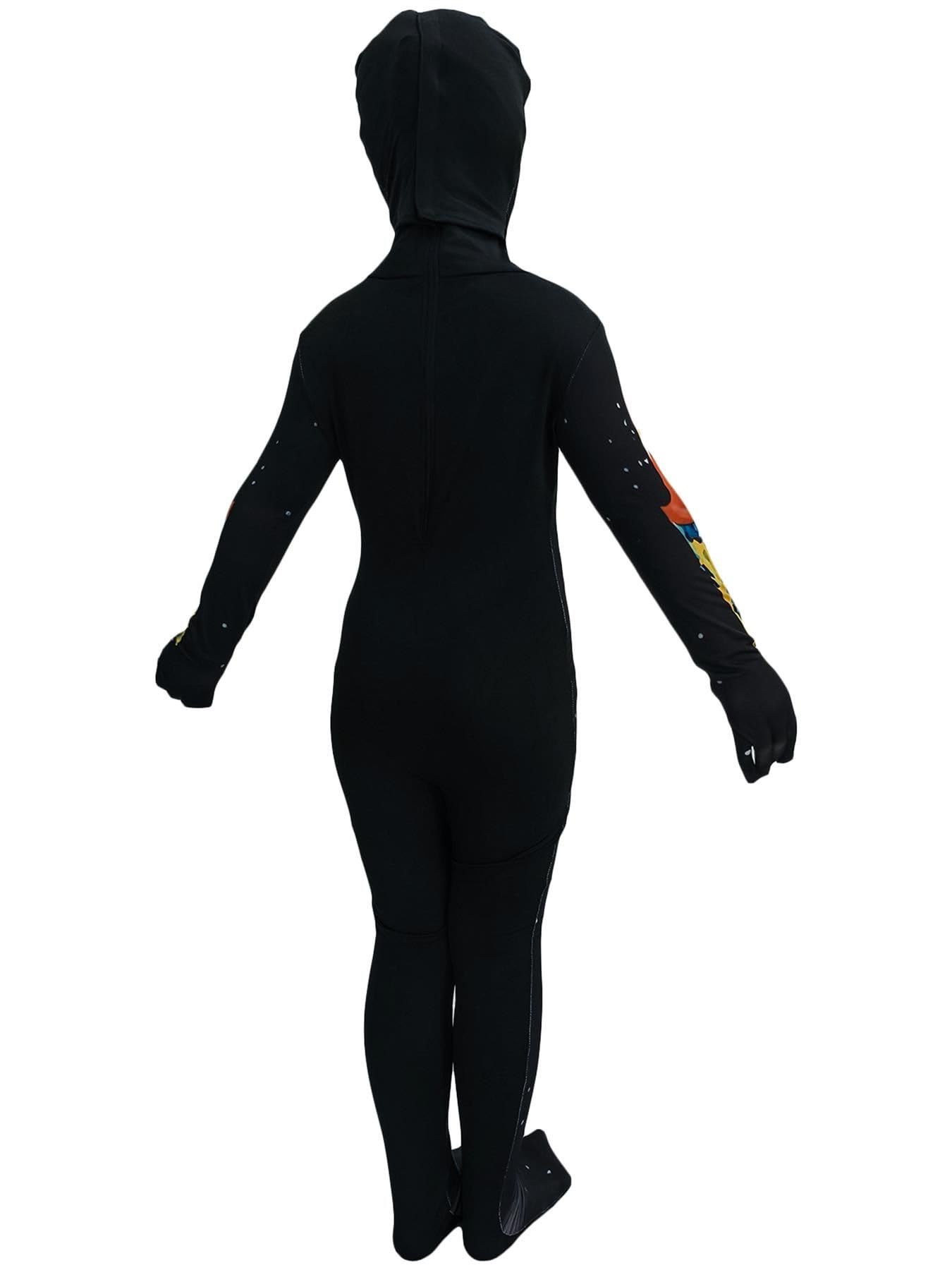 A2Z 4 Kids Kostium neonowego szkieletu dla chłopców i dziewczynek, na Halloween, fantazyjna sukienka z maską czaszki, czarny, świecący szkielet, jednoczęściowe body na imprezy typu cukierek albo