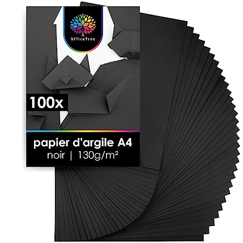 OfficeTree Lot de 100 feuilles de papier de couleur noir A4 130 g - Papier de couleur noir A4 - Papier à dessin pour bricolage, peinture et impression
