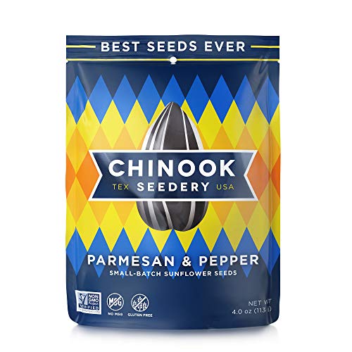 Chinook Seedery Roasted Sunflower Seeds - Jumbo Seeds Keto Snacks - Best For Snack Packs - Gluten Free, Non GMO Snack Food Gifts - 4 ounce (Pack of 12) - Parmesan & Pepper Flavor