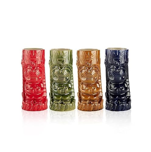 LEMONSODA Ceramic Hawaiian Tiki Glasses, Set of 4 Cocktail Glasses