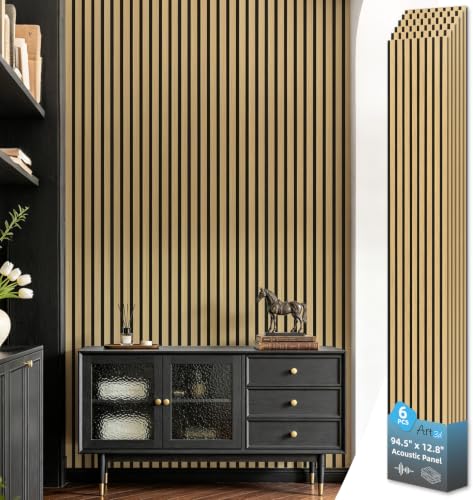 Image of Art3d 6-Piece Wood Acoustic Panels for Noise Reduction, 3D Textured Wall Paneling for Living Room Bedroom TV Background Interior Decor, Natural Oak