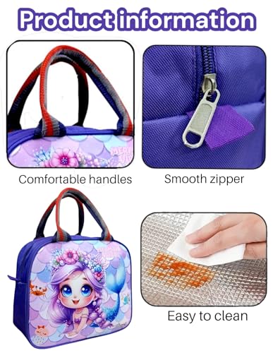 Image of TERA 13 Lunch Bags Insulated Lunch Tiffin Carry Bag (1 pcs) Mermaid Large Size Hot Cold B-ag for Office Travel School Picnic for Girls, Boys, Men & Women, Cartoon Gift Storage Zipper Bag for Girls
