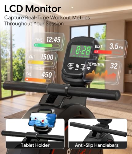 Image of Wenoker Rowing Machine for Home, Magnetic Rower Machine, 350 LB Weight Capacity, 16-Level Silent Resistance Row Machine for Gym Exercise