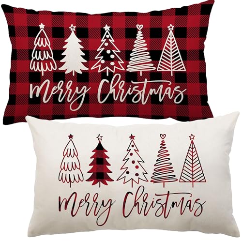 ILMFMY Weihnachten Kissenhüllen 30x50 2er Set – Leinen...