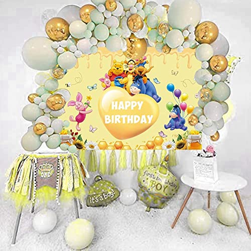 Classic Pooh Backdrop For Boys Girls Color Balloon Pooh And Friends Birthday Banner Baby Shower Party Cake Table Decorations Background 7X5Ft #TOP1