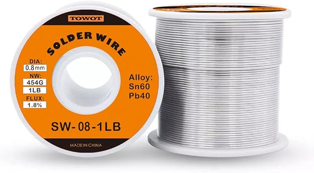TOWOT Tin Lead Rosin Core Solder Wire for Electrical Soldering, Content 1.8% Solder Flux Sn60-Pb40 0.8mm-1lb